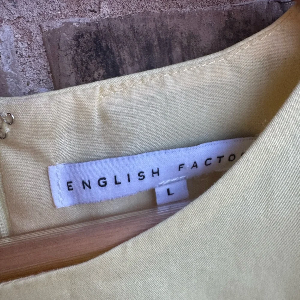 ENGLISH FACTORY
Ruffle Detail Puff Sleeve Poplin Dress  size Large Yellow - Picture 5 of 12